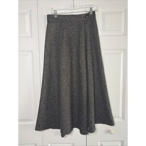 Choies A-Line Maxi Skirt Size L Gray Salt Pepper Tweed High Waist Heritage